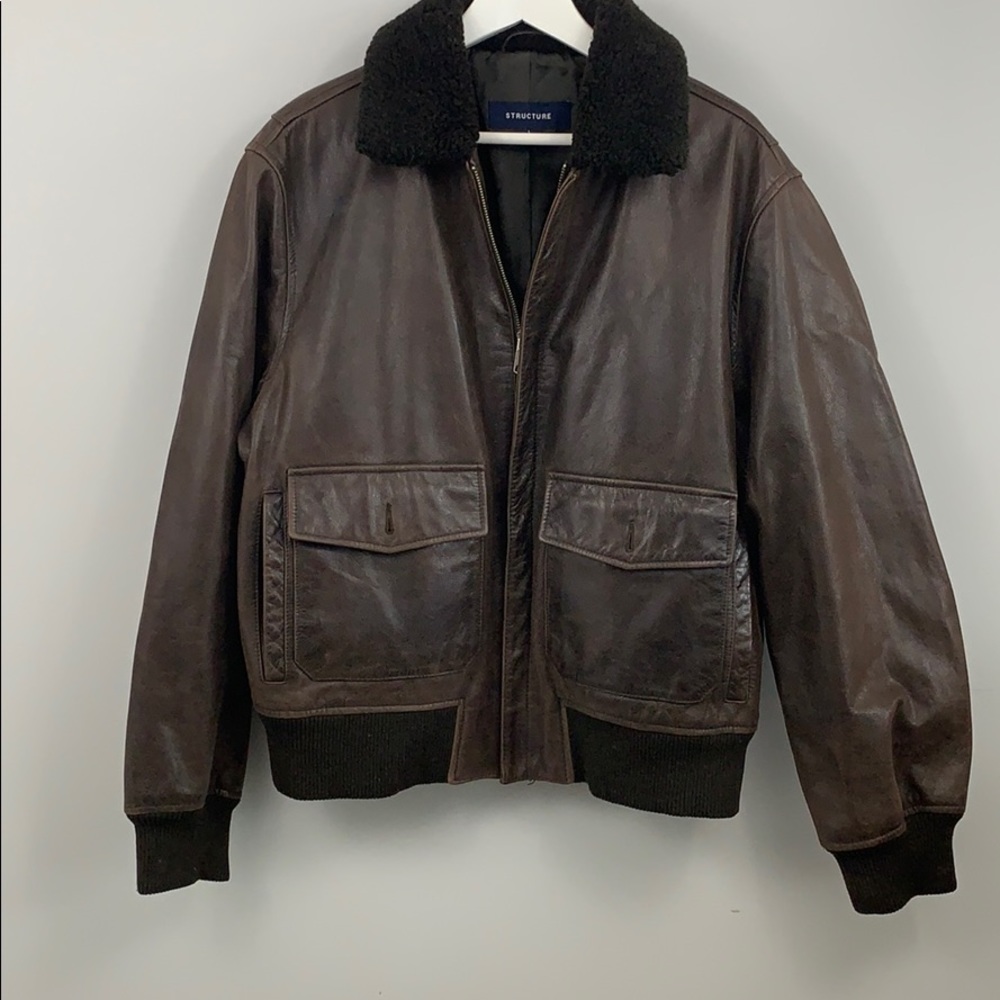 Structure Leather Bomber Jacket